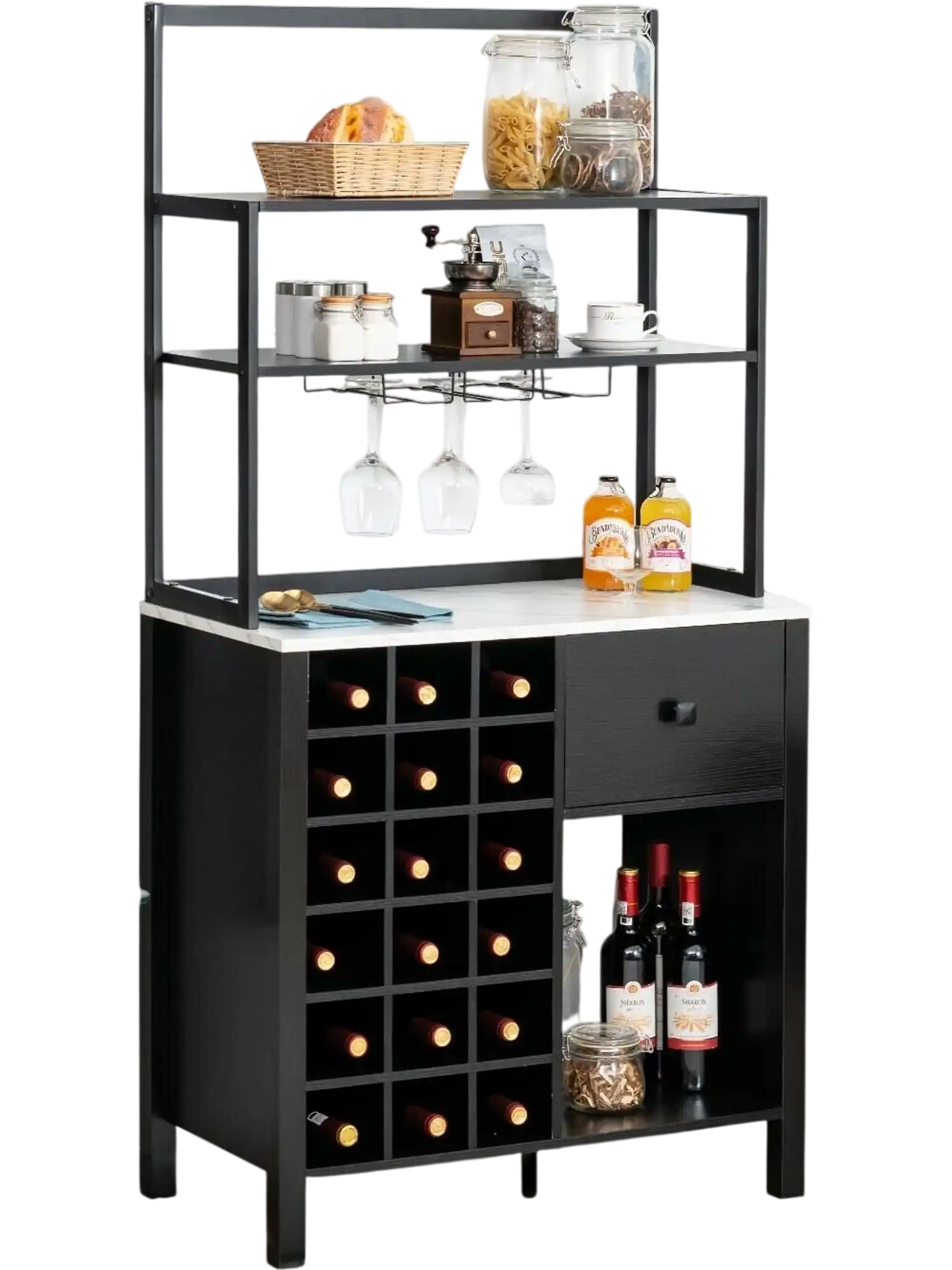 Costway Kitchen Bakers Rack Wine Rack Table Glass Holder Drawer 85092137 New
