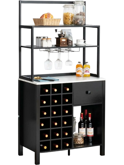 Costway Kitchen Bakers Rack Wine Rack Table Glass Holder Drawer 85092137 New