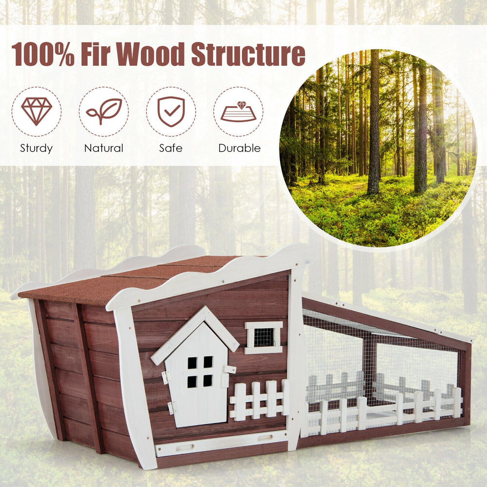 62-inch wooden rabbit hutch with sturdy fir wood, weather-resistant roof, and iron wire for safe outdoor use.