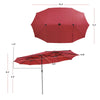 Double-sided 15.4' dark red patio umbrella with 48 solar LED lights, ideal for outdoor furniture coverage and.