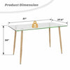 Rectangular glass dining table with wood grain metal legs, measuring 51" x 27.5", ideal for home or office use.