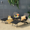 Black folding stackable chaise lounge chairs with armrests, featuring a 5-position adjustable backrest for outdoor.