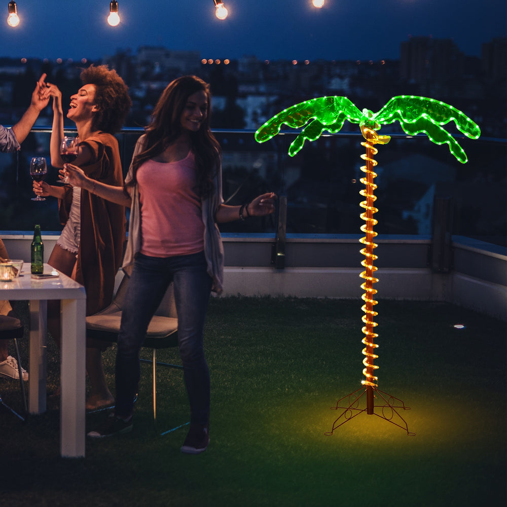 5-foot LED pre-lit palm tree decor with warm rope lights, perfect for indoor and outdoor party decoration.