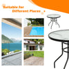 32-inch round patio table with tempered glass top and steel frame, featuring an umbrella hole for outdoor use.