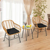 3 Pieces Rattan Furniture Set with Cushioned Chair Table-Black - Gallery View 1 of 12