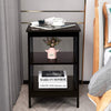 Dark brown 3-tier nightstand with open compartments, perfect for storage in living room or bedroom.