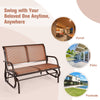 Brown 48-inch swing glider chair with curved backrest and armrests, perfect for relaxing on the patio or backyard.