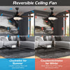 52-inch black ceiling fan with 5 reversible blades, remote control, and 3 wind speeds for year-round comfort.