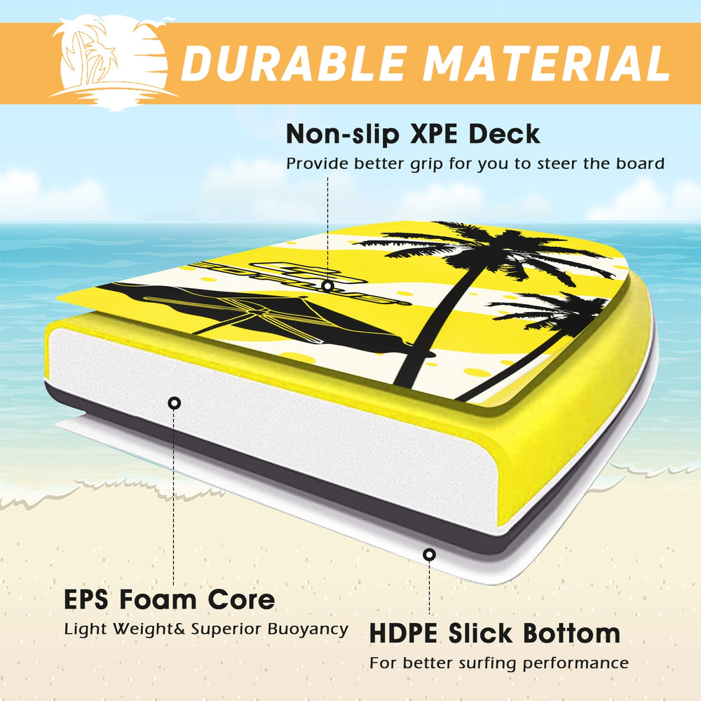 Lightweight bodyboard featuring a non-slip XPE deck, EPS core, and HDPE slick bottom for superior buoyancy and.