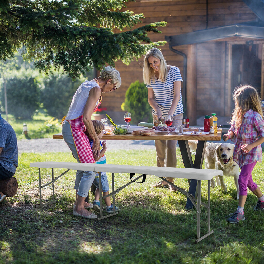 Portable 6 feet picnic folding bench with a lightweight design, ideal for outdoor gatherings and easy to carry.