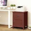 Cherry 2-tier accent table with spacious tabletop, drawer, and cabinet, perfect for bedside or living room storage.