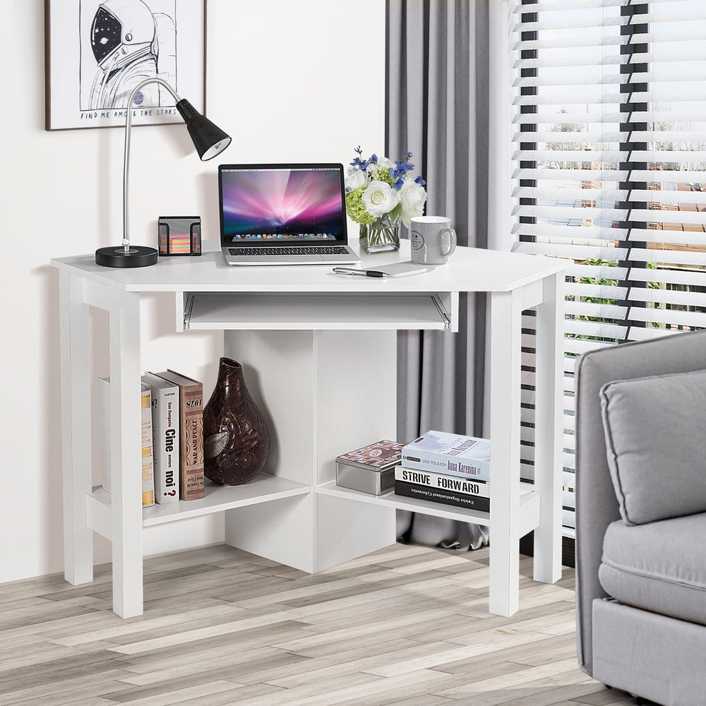 Wooden Study Computer Corner Desk with Drawer-White - Gallery View 1 of 10