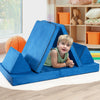 Convertible blue kids couch set with 2 folding mats and pillows, perfect for imaginative play and relaxation.