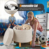 Round Fabric Storage Ottoman with Tray and Non-Slip Pads for Bedroom-Beige - Gallery View 1 of 10