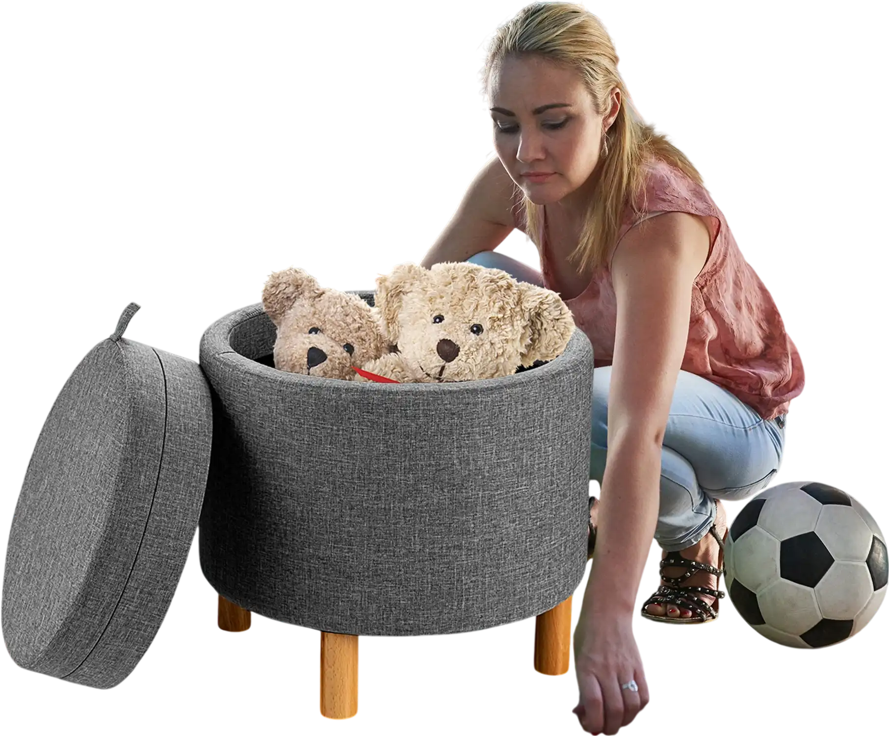 Costway Round Fabric Storage Ottoman Tray Gray 17390426 New
