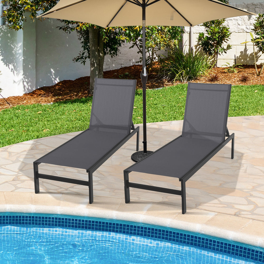 6-Position Chaise Lounge Chairs with Rustproof Aluminium Frame-Gray - Gallery View 1 of 9