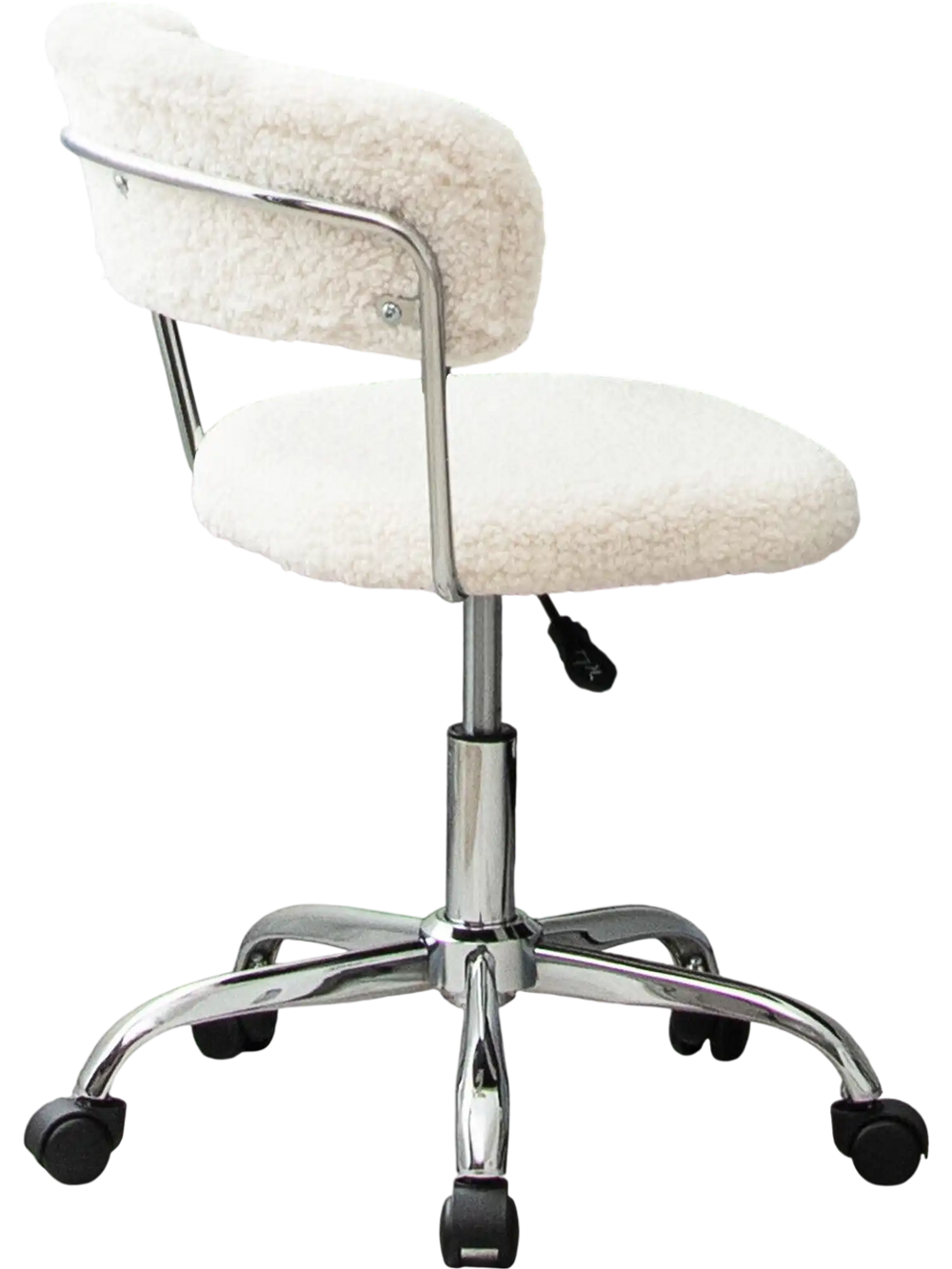 Sherpa swivel office chair with chrome base, adjustable height, and rolling casters for versatile use in any room.