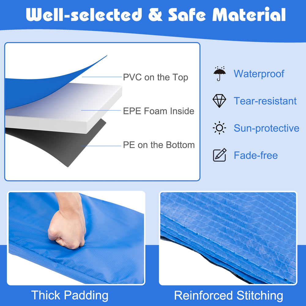 Thick padded 15 feet trampoline spring cover in multicolor, made of waterproof PVC and PE for safe jumping.