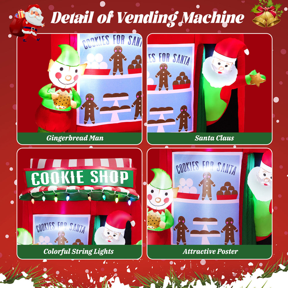 Inflatable gingerbread cookie shop with Santa Claus and colorful string lights, perfect for festive Christmas.