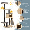 5-tier wooden cat tower with a large condo, scratching posts, and washable cushions for feline play and relaxation.
