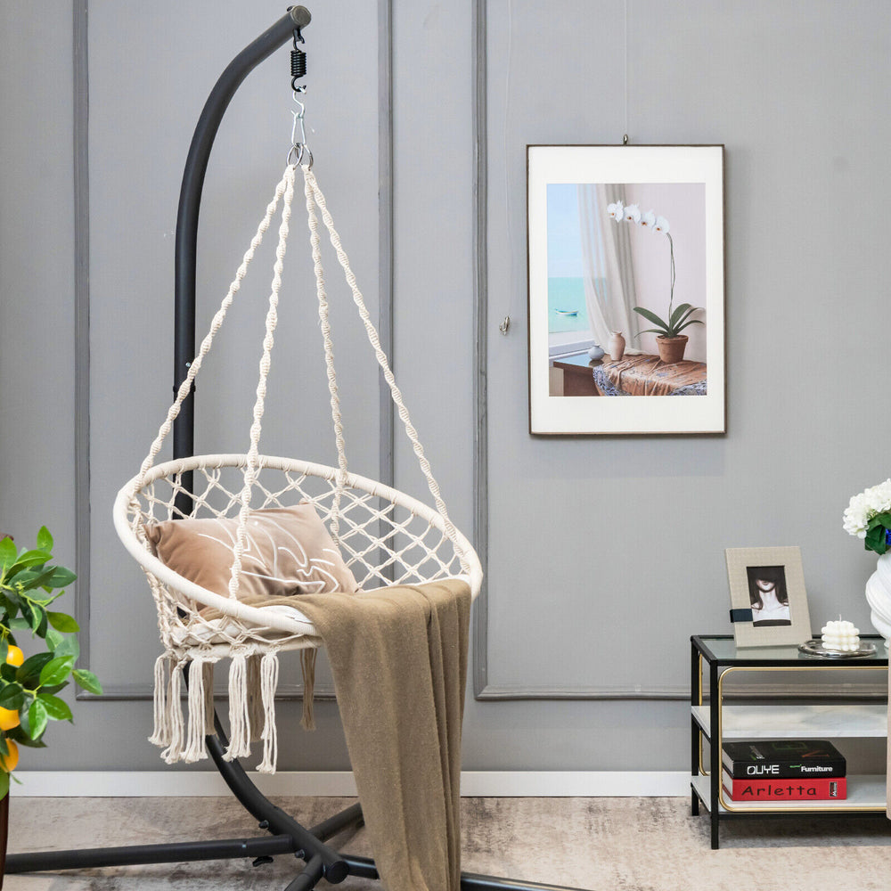 Cushioned Hammock Swing Chair with Hanging Kit-Beige - Gallery View 1 of 10