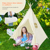 Foldable kids canvas teepee play tent with sturdy pine wood poles, side pockets, and built-in window for indoor or.