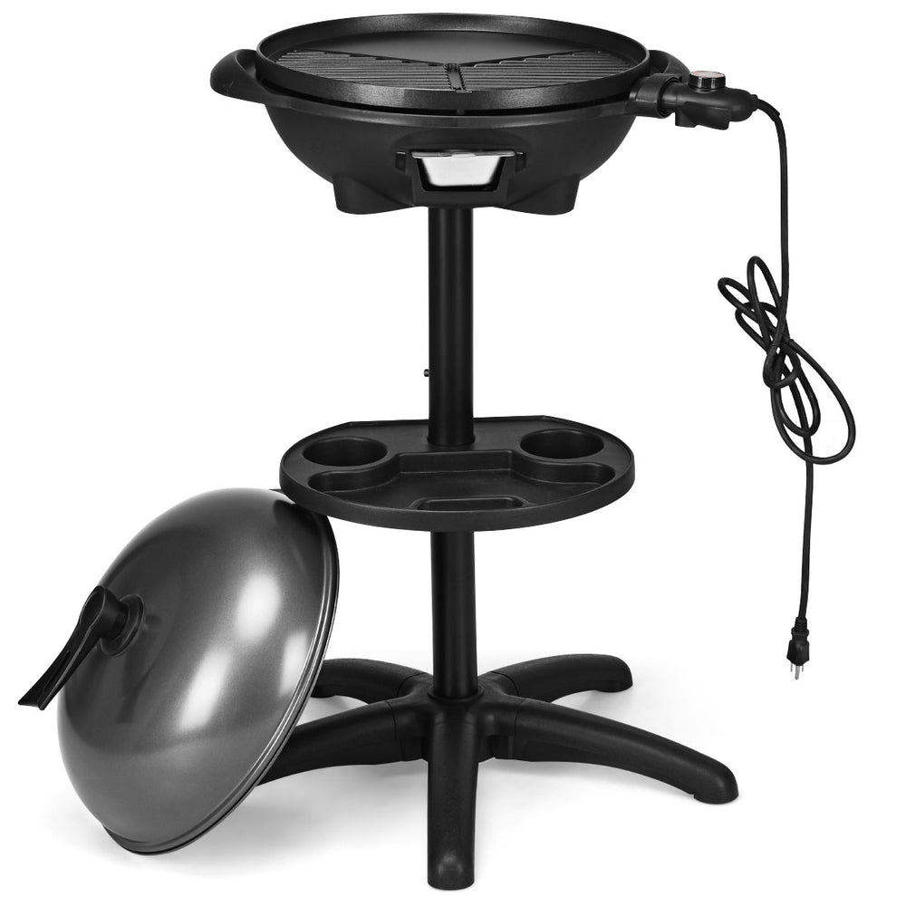 Outdoor electric BBQ grill with removable stand, 240 sq in grill plate, and adjustable temperature settings for easy.