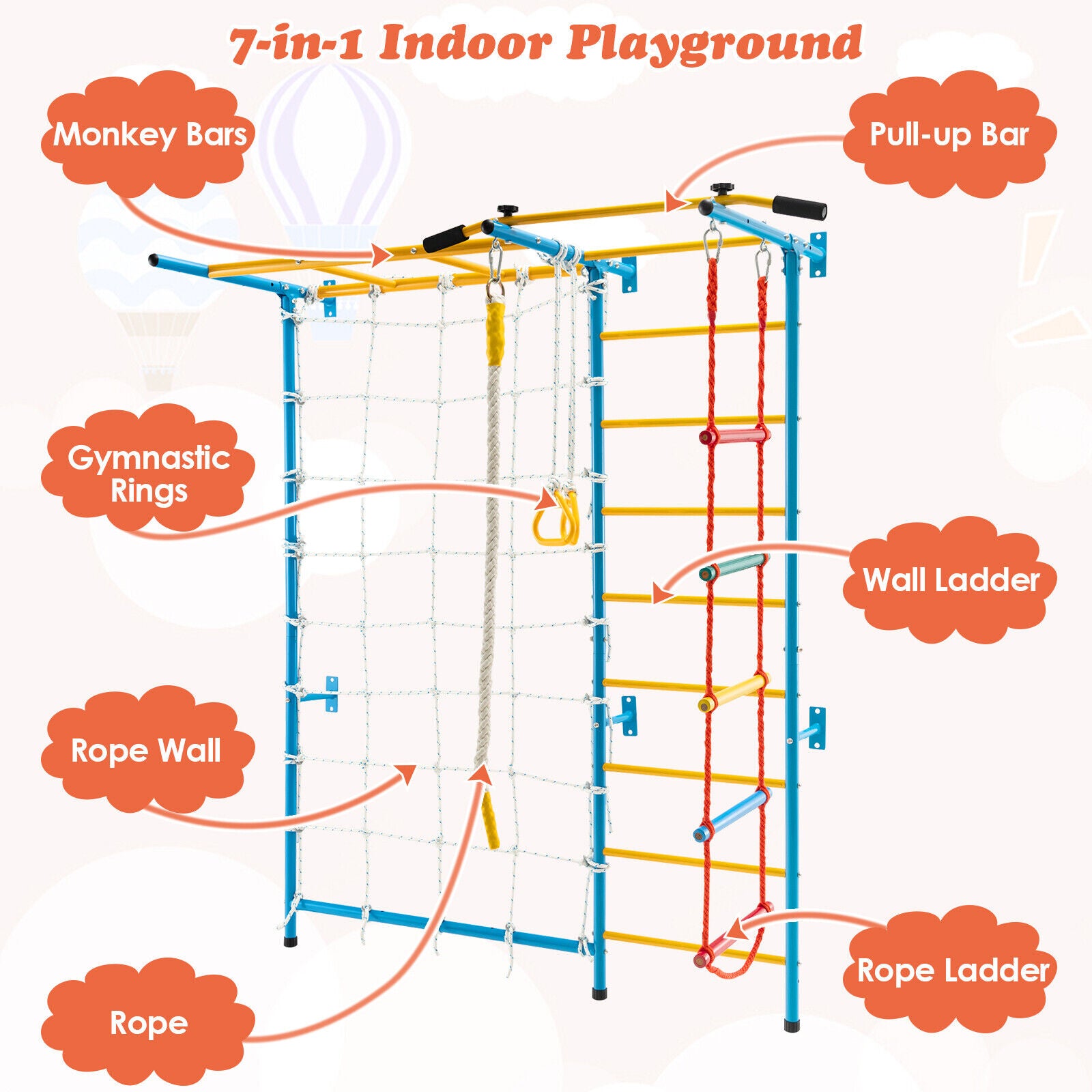 Costway 7-in-1 Kids Indoor Gym Playground Swedish Wall