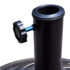 Heavy duty 22-inch umbrella base stand with a rust-resistant steel upright and decorative bronze finish for stability.