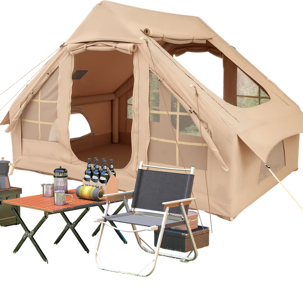 4-6 People Inflatable Camping Tent with 4 Mesh Screen Windows and 2 Doors-White