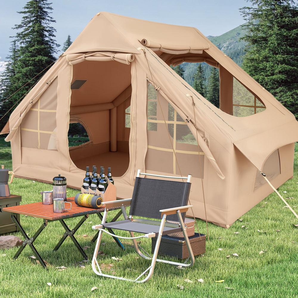 4-6 People Inflatable Camping Tent with 4 Mesh Screen Windows and 2 Doors-White - Gallery View 1 of 10