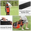 Golf stand bag in orange with 14 way dividers, 7 zippered pockets, and thickened shoulder strap for easy carrying.