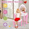 Toddler vanity set with detachable mirror, cute flower patterns, and sturdy construction for safe and fun playtime.