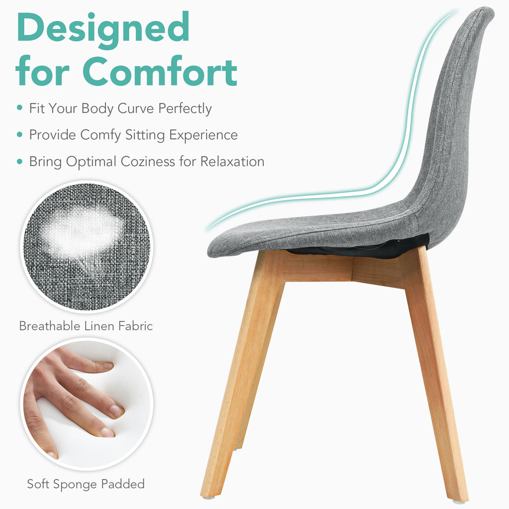 Modern dining chair with ergonomic backrest, soft sponge padding, and wood legs, ideal for dining rooms or lounges.