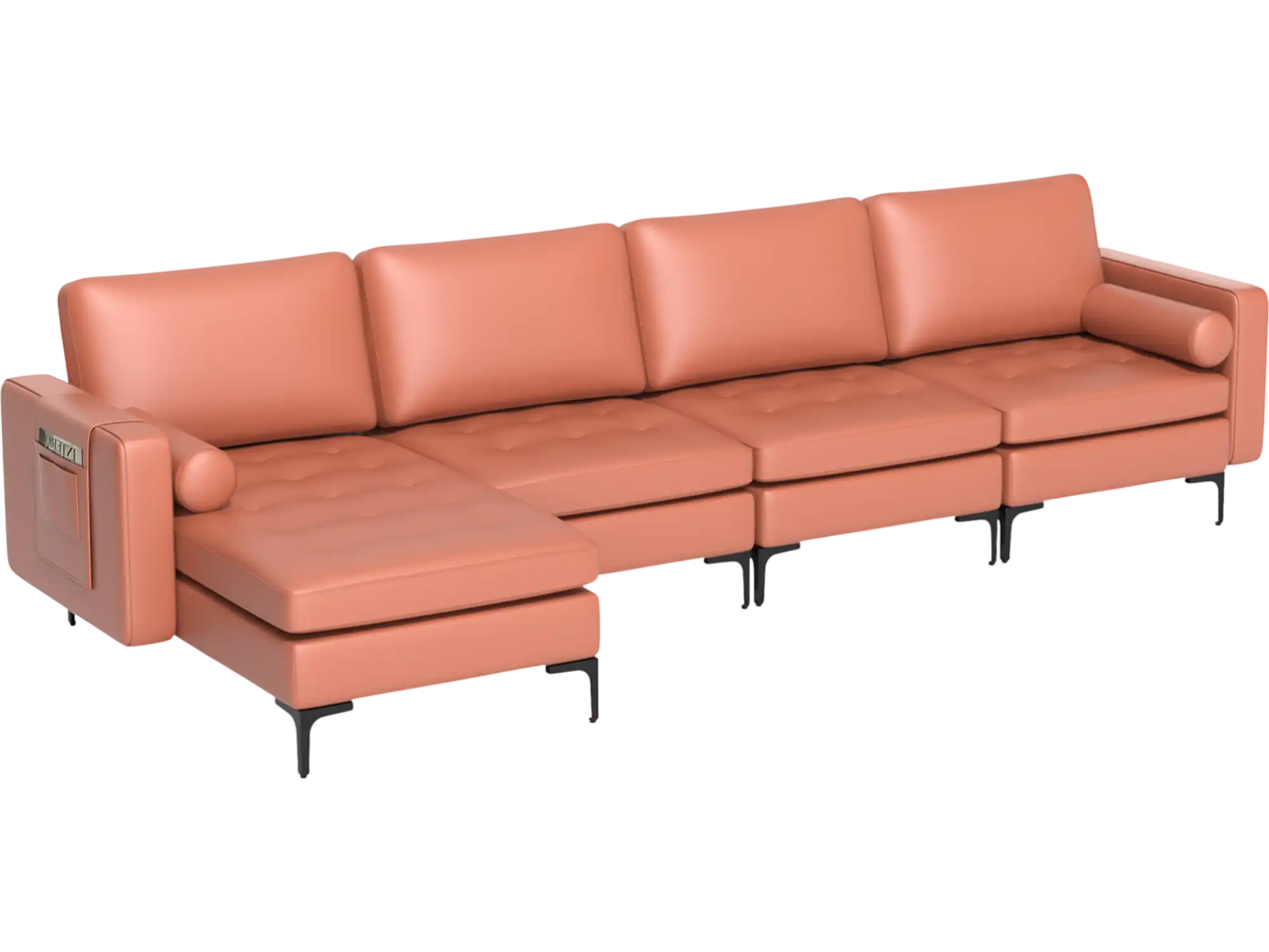 Costway Modular L-Shaped 4-Seat Sectional Sofa Reversible Chaise 2 USB Socket 57846192 New