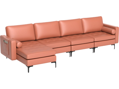 Costway Modular L-Shaped 4-Seat Sectional Sofa w/ Reversible Chaise & 2 USB Sockets 57846192 New