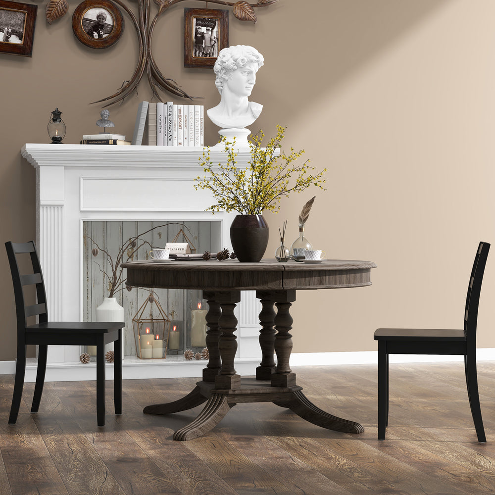 Set of 2 Wood Dining Chairs with Solid Rubber Wood Legs-Black - Gallery View 1 of 10