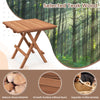 Square folding table made of teak wood with slatted tabletop, ideal for picnics and outdoor use.