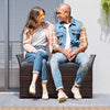 Outdoor bench with hand-woven PE rattan, featuring a thick-padded cushion, ideal for two people and outdoor storage.