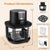 4.7 QT glass air fryer in black features a nonstick crisper plate and steam frying mode for healthier cooking.