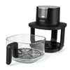 4.7 QT black glass air fryer with steam frying mode and transparent basket for healthier cooking and easy monitoring.