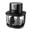 4.7 QT black glass air fryer features steam frying mode, 6 cooking presets, and a transparent basket for easy monitoring.