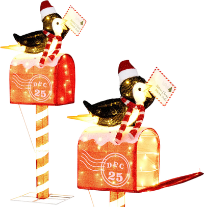 Costway 4.8' Lighted Penguin Mailbox Pre-Lit Christmas Decoration 53632061 New