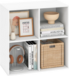 Modern 4-cube book shelf in white, perfect for organizing books and decor in living rooms or bedrooms.