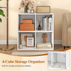 Four-cube storage organizer in white, designed for easy access and tool-free assembly, perfect for living room or study.