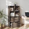 4-cube bookcase with 2 drawers in gray, featuring open storage for plants and photos, ideal for living room or office.