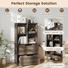5-tier gray bookcase featuring 4 open cubes and 2 pull-out drawers, ideal for stylish storage in living rooms or.