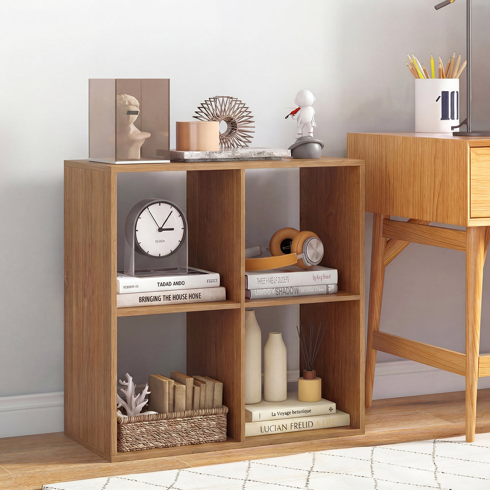 4 Cube Bookshelf with Back Guardrail for Living Room Bedroom-Natural - Gallery View 1 of 11