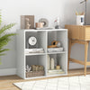 Four-cube bookshelf in white with back guardrail, ideal for storing books and decorations in living room or bedroom.