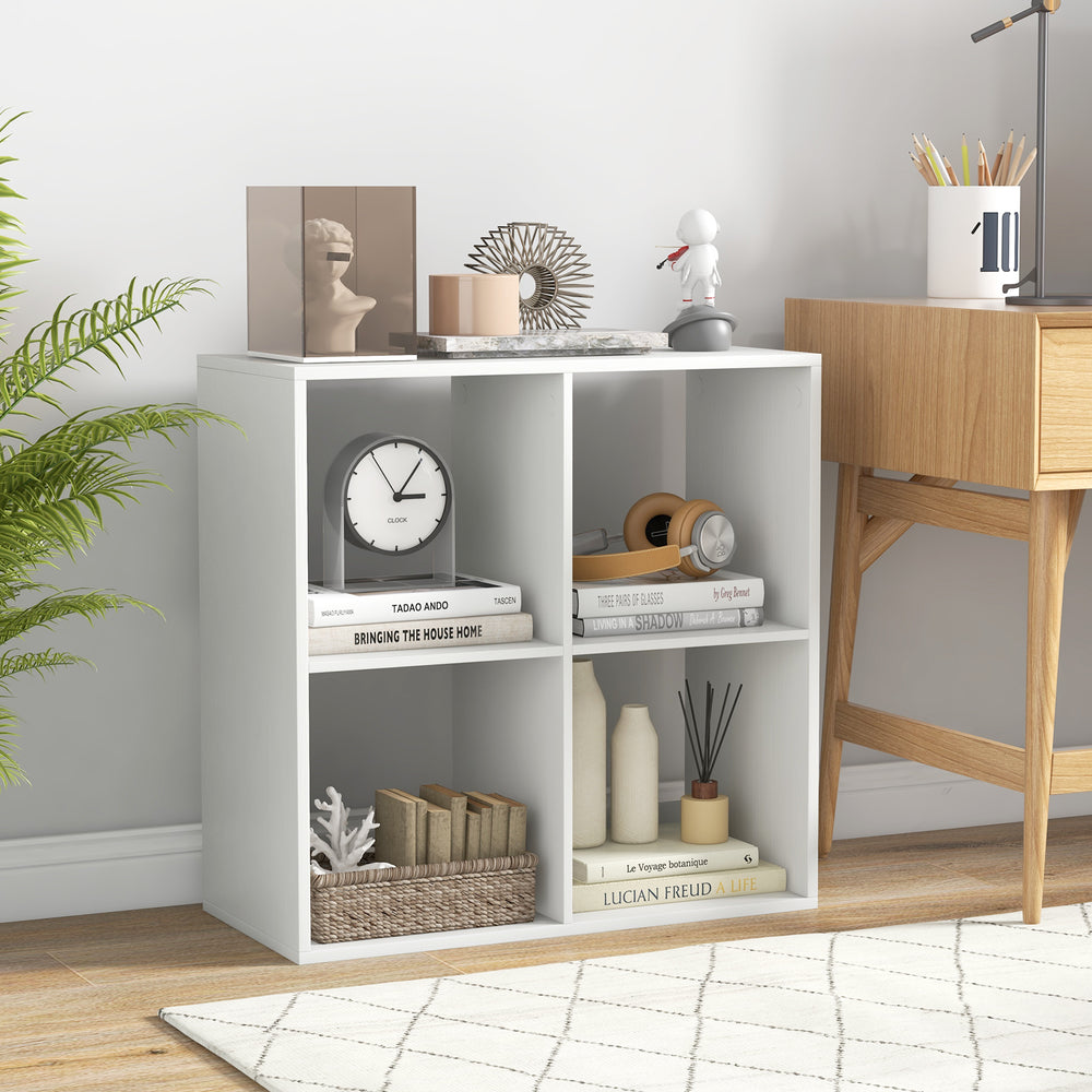 4 Cube Bookshelf with Back Guardrail for Living Room Bedroom-White - Gallery View 1 of 10